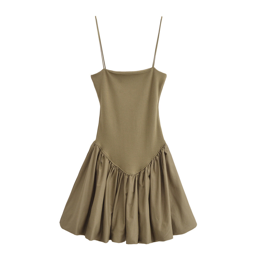 Summer New Fashion Puffy Poplin Rib Stitching Tube Top Dress - ANIBEY