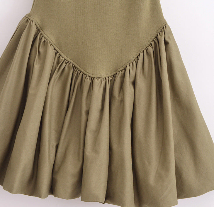 Summer New Fashion Puffy Poplin Rib Stitching Tube Top Dress - ANIBEY
