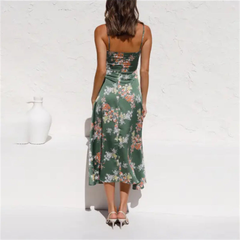 Suspender Women's Printed Wear Bow Beach Dress - ANIBEY