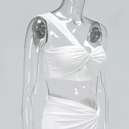 Temperament Elastic Tube Top Irregular Top + Twisted Slit High Waist Skirt Suit Y - ANIBEY