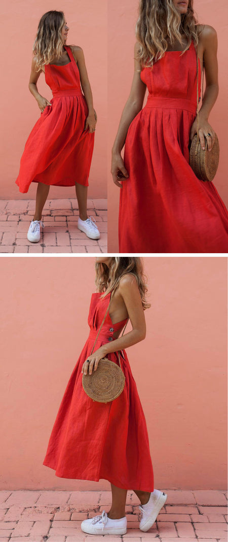 Waist pleated skirt with buttons - ANIBEY