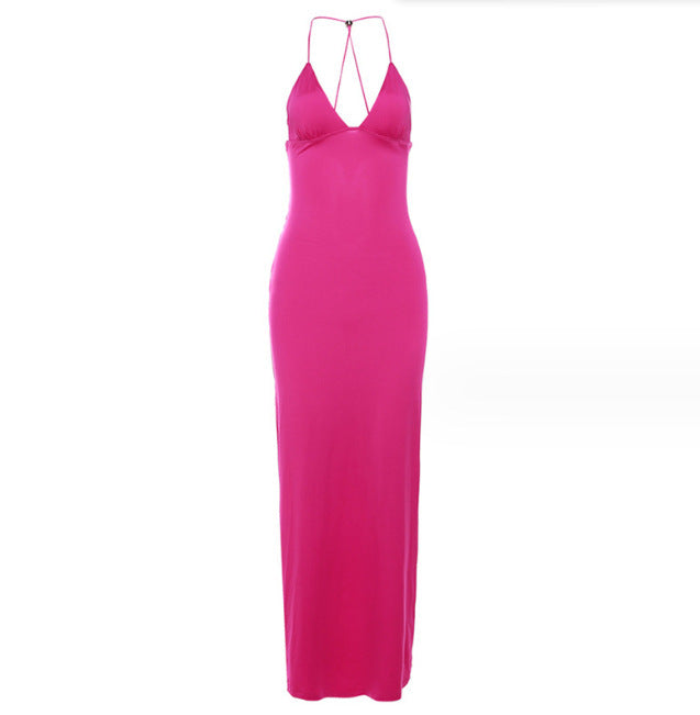 Woman Floral Print Halter Spaghetti Straps Dress Sexy Slim Butterfly Back Dress - ANIBEY