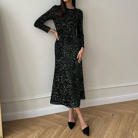 Women's Casual Slim Fit Velvet Bead Dress - ANIBEY