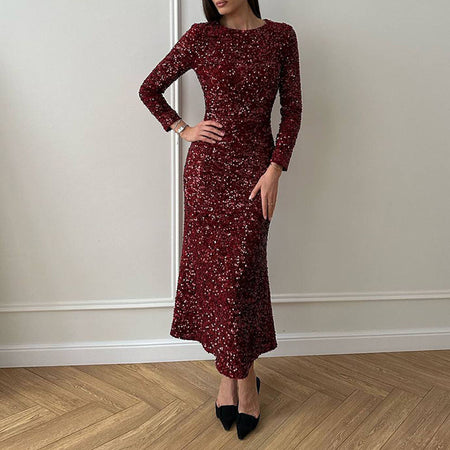 Women's Casual Slim Fit Velvet Bead Dress - ANIBEY