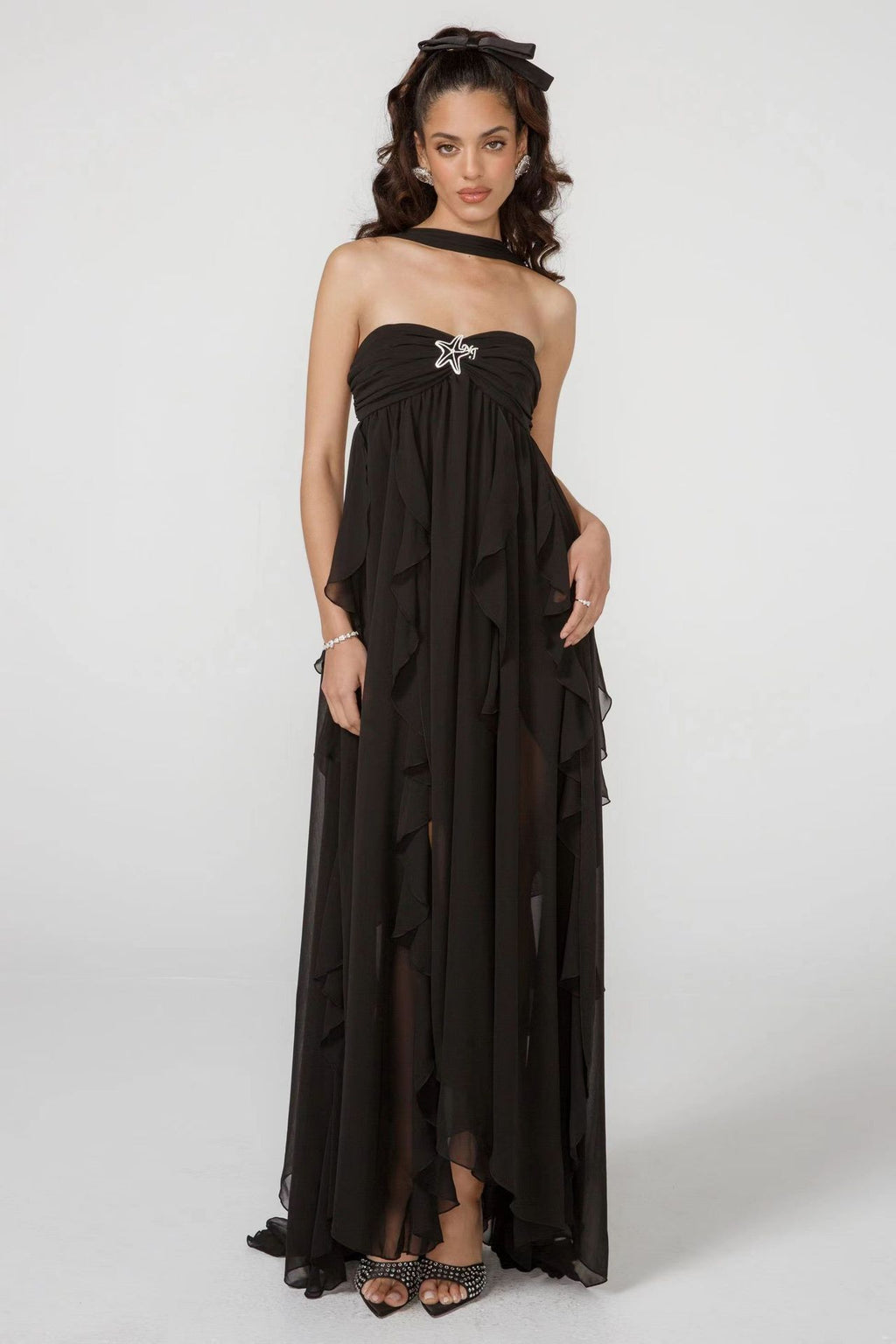 Women's Chiffon Irregular Ruffles Dress - ANIBEY