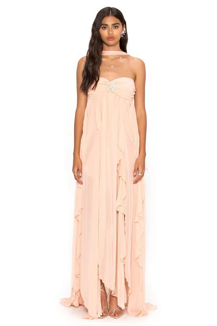 Women's Chiffon Irregular Ruffles Dress - ANIBEY