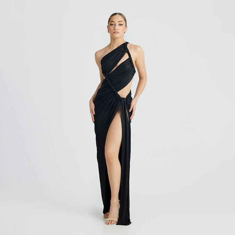 Women's Clothing Shoulder Sexy Cutout Slim Sheath Dress - ANIBEY