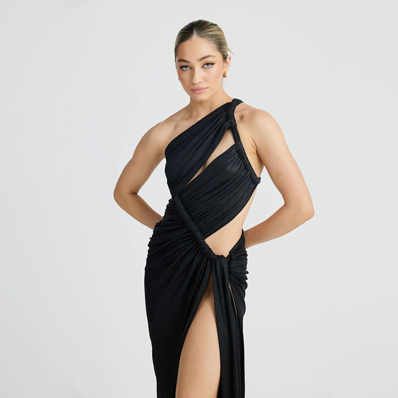 Women's Clothing Shoulder Sexy Cutout Slim Sheath Dress - ANIBEY