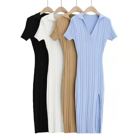 Women's Collar Pit Side Slit Pack Hip Skirt - ANIBEY
