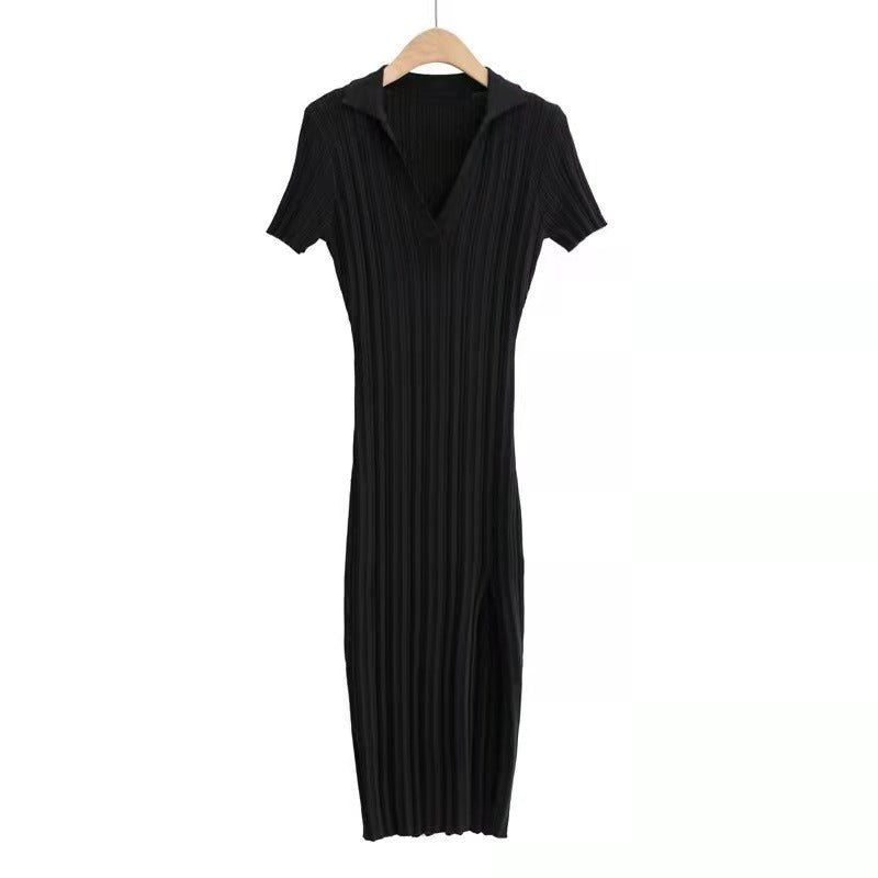 Women's Collar Pit Side Slit Pack Hip Skirt - ANIBEY