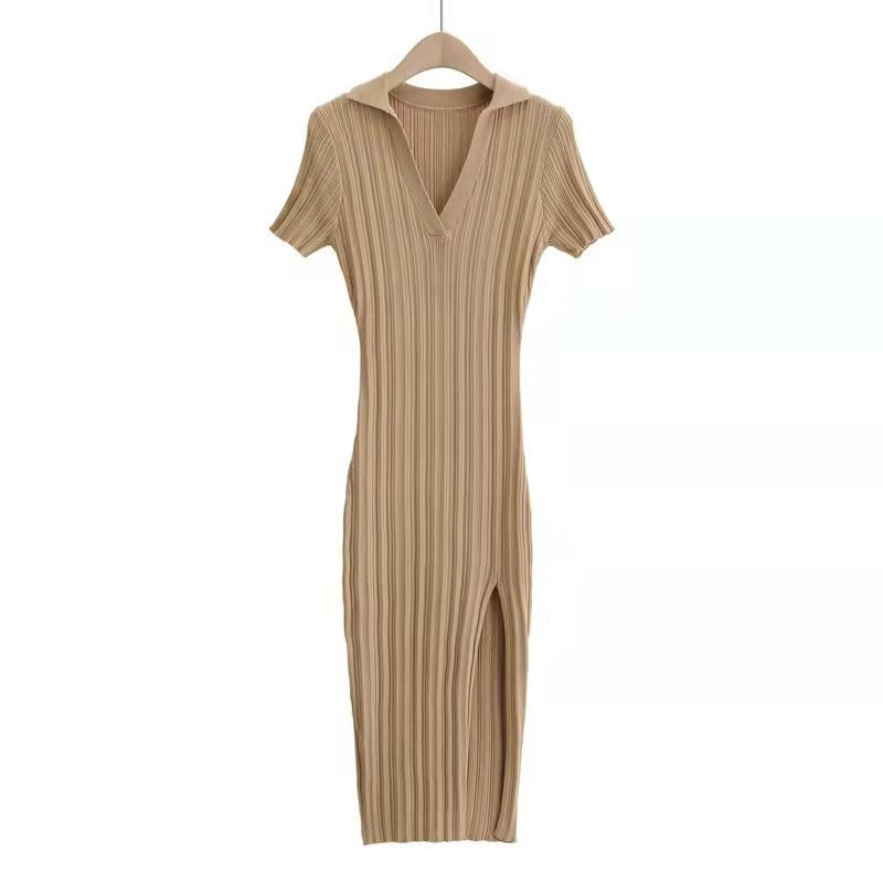 Women's Collar Pit Side Slit Pack Hip Skirt - ANIBEY