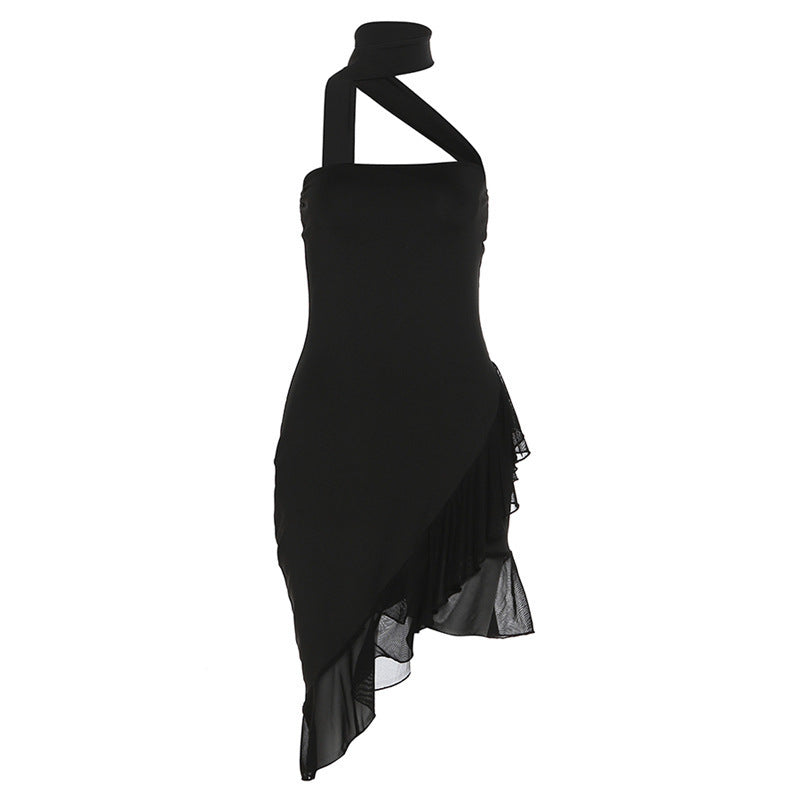 Women's Fashion Halter Off-shoulder Slim Fit Stringy Selvedge Dress - ANIBEY