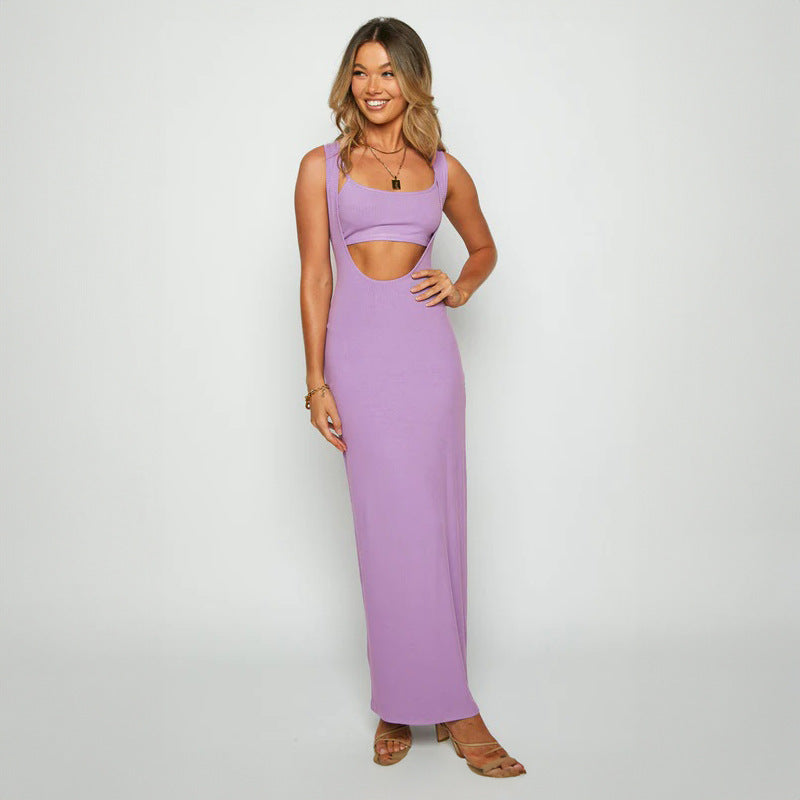 Women's Fashion Personality Solid Color Three-dimensional Striped Dress Front Back Two-way Wear - ANIBEY