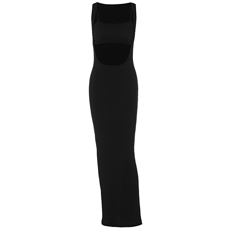 Women's Fashion Personality Solid Color Three-dimensional Striped Dress Front Back Two-way Wear - ANIBEY