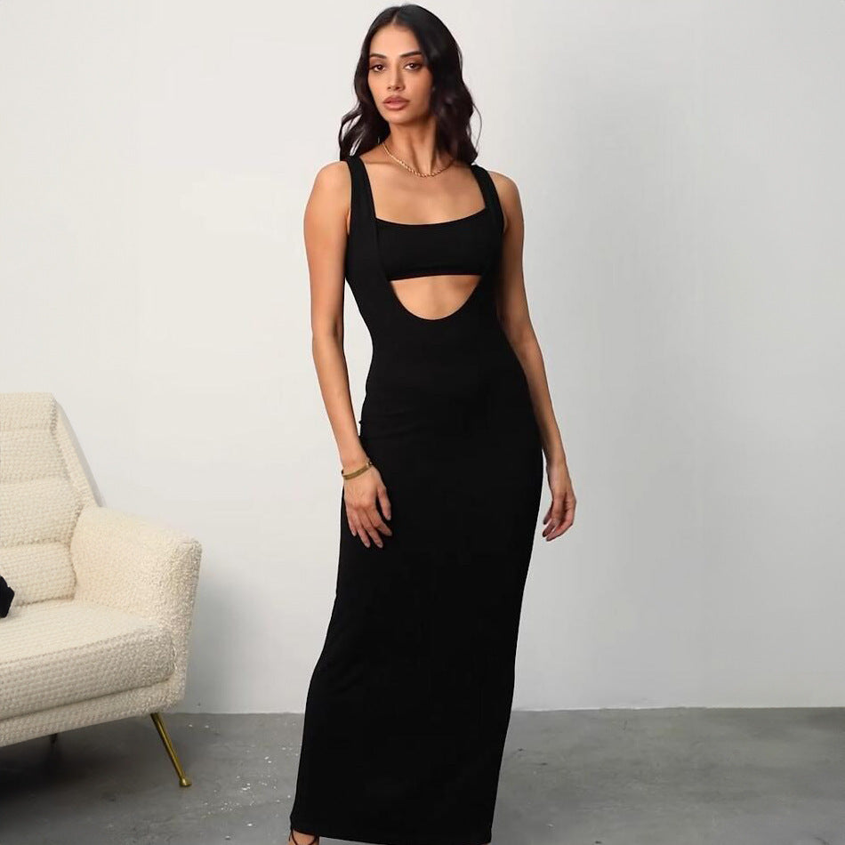 Women's Fashion Personality Solid Color Three-dimensional Striped Dress Front Back Two-way Wear - ANIBEY