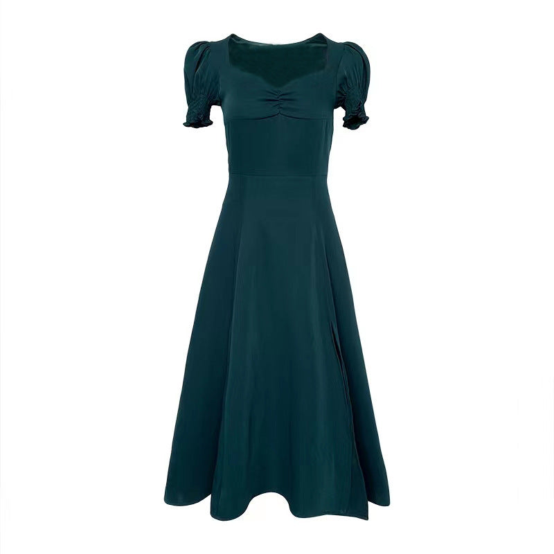 Women's Fashion Retro Square Collar Puff Sleeve Dress - ANIBEY