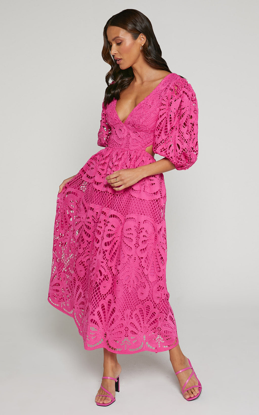 Women's Hollow Out V-neck Lace Embroidery Dress - ANIBEY