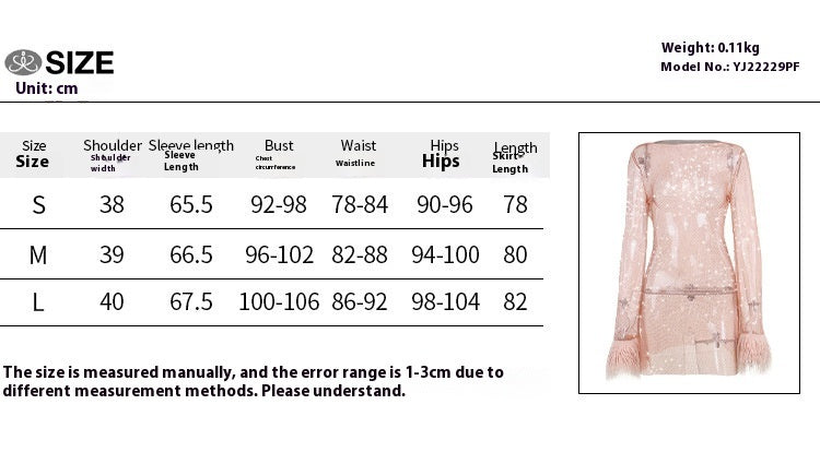 Women's Knitted Round Collar Gauze Long-sleeved Hip Skirt - ANIBEY