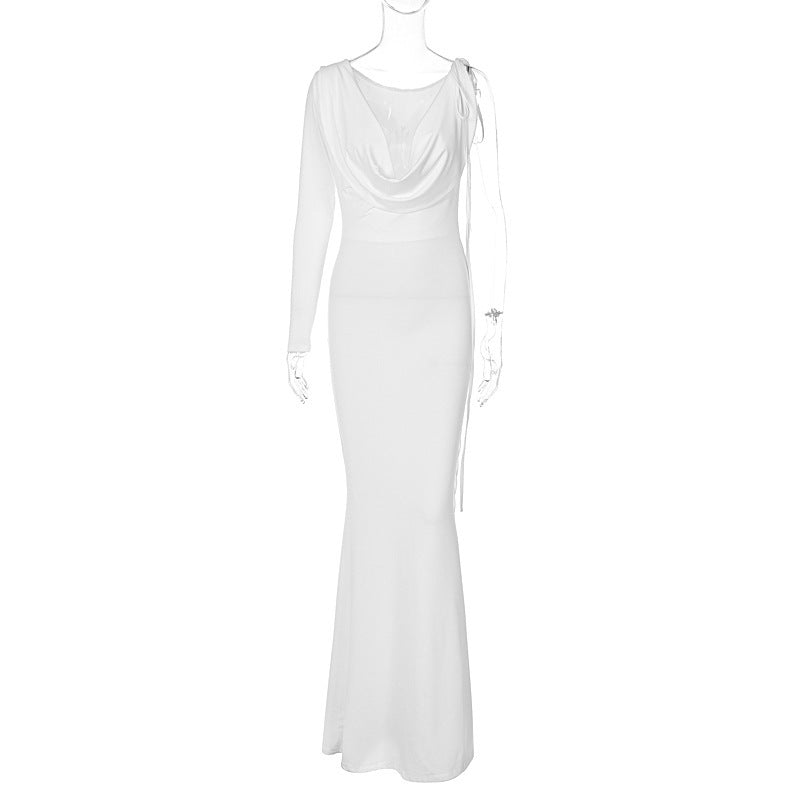 Women's Pure Color Tied One-shoulder Hollow-out Elegant Dress - ANIBEY