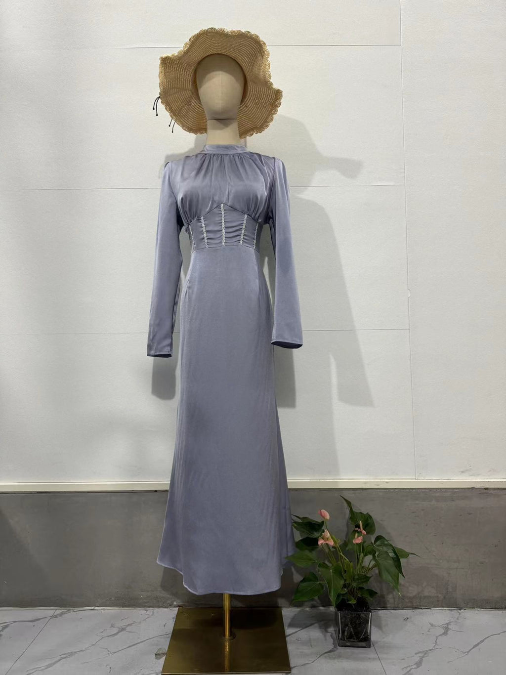 Women's Slim-fit Long-sleeved Pleated Strap Irregular Dress - ANIBEY