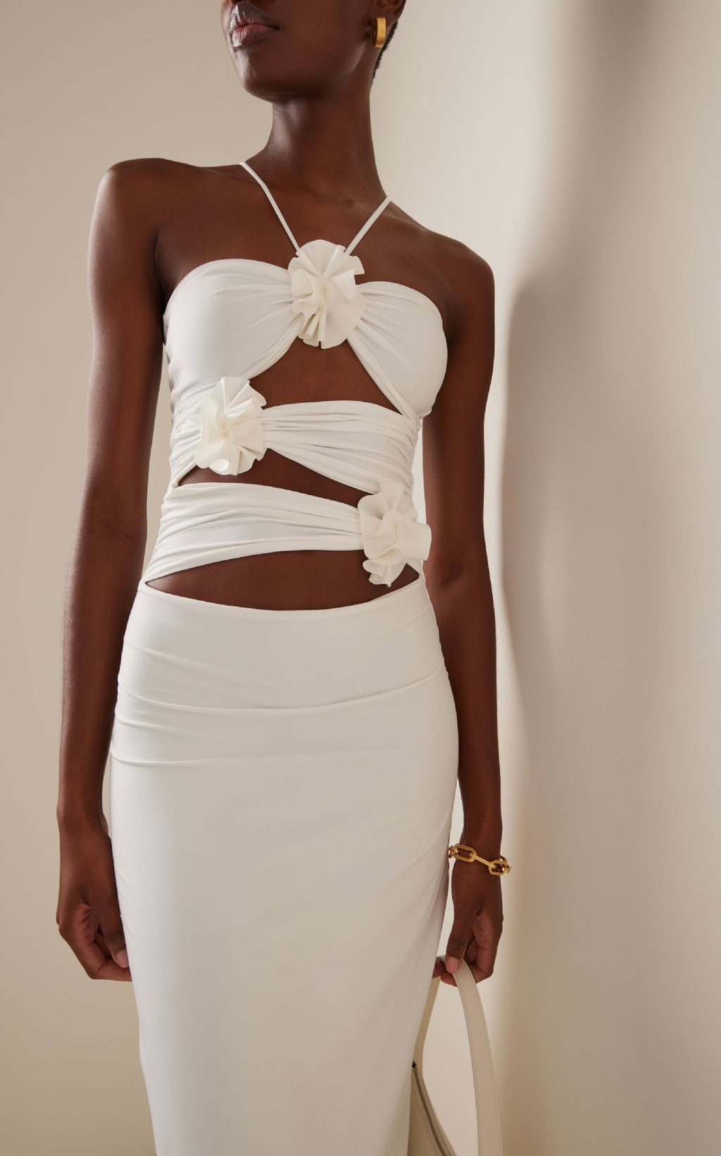 Women's Slim-fit Three-dimensional Flower Waist-tight Long Hollow-out Halter Dress - ANIBEY