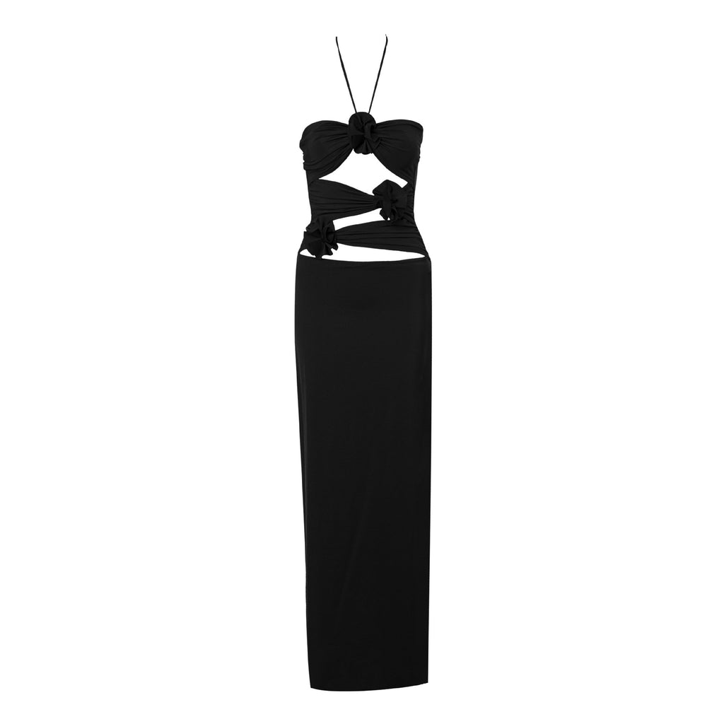 Women's Slim-fit Three-dimensional Flower Waist-tight Long Hollow-out Halter Dress - ANIBEY
