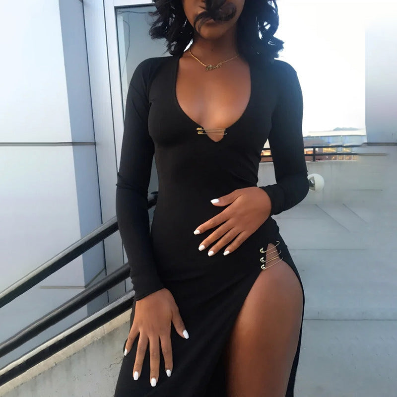 Women's Split Pin Long Dress - ANIBEY