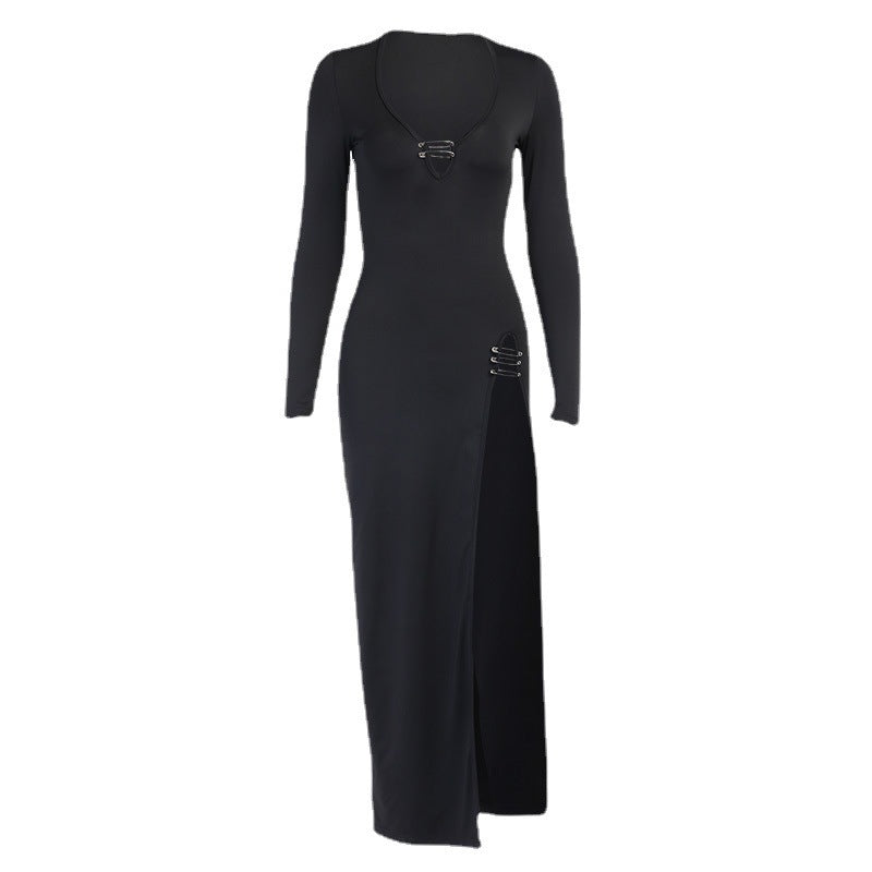 Women's Split Pin Long Dress - ANIBEY