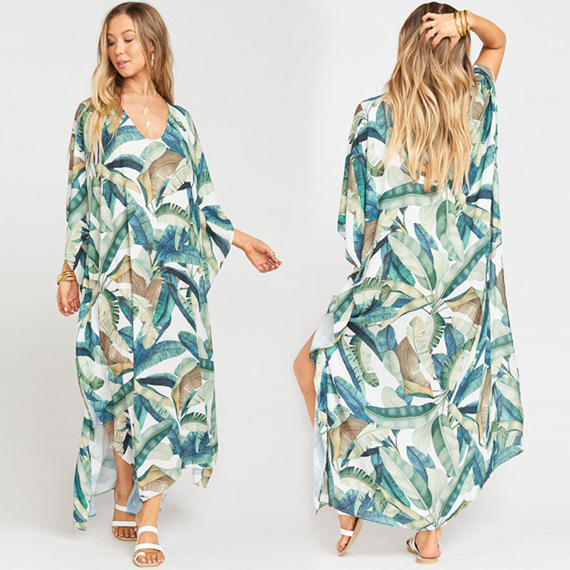 European And American New Satin Loose Fit Dress Vacation Casual Overlay Cover Up - ANIBEY