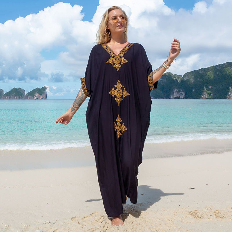 European And American New Satin Loose Fit Dress Vacation Casual Overlay Cover Up - ANIBEY