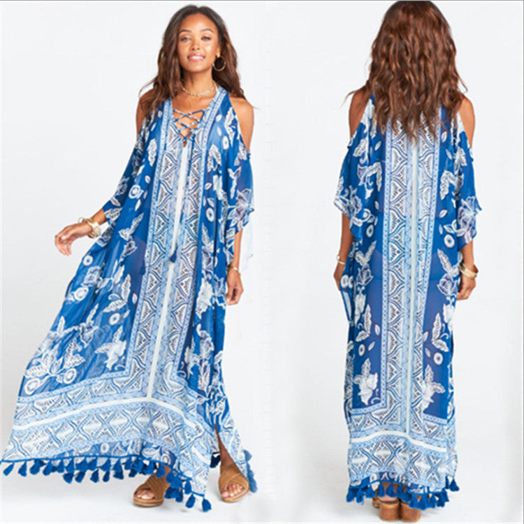 European And American New Satin Loose Fit Dress Vacation Casual Overlay Cover Up - ANIBEY