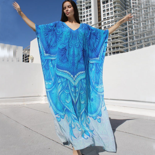 European And American New Satin Loose Fit Dress Vacation Casual Overlay Cover Up - ANIBEY