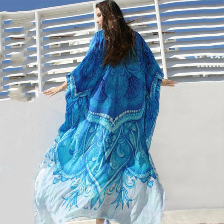 European And American New Satin Loose Fit Dress Vacation Casual Overlay Cover Up - ANIBEY