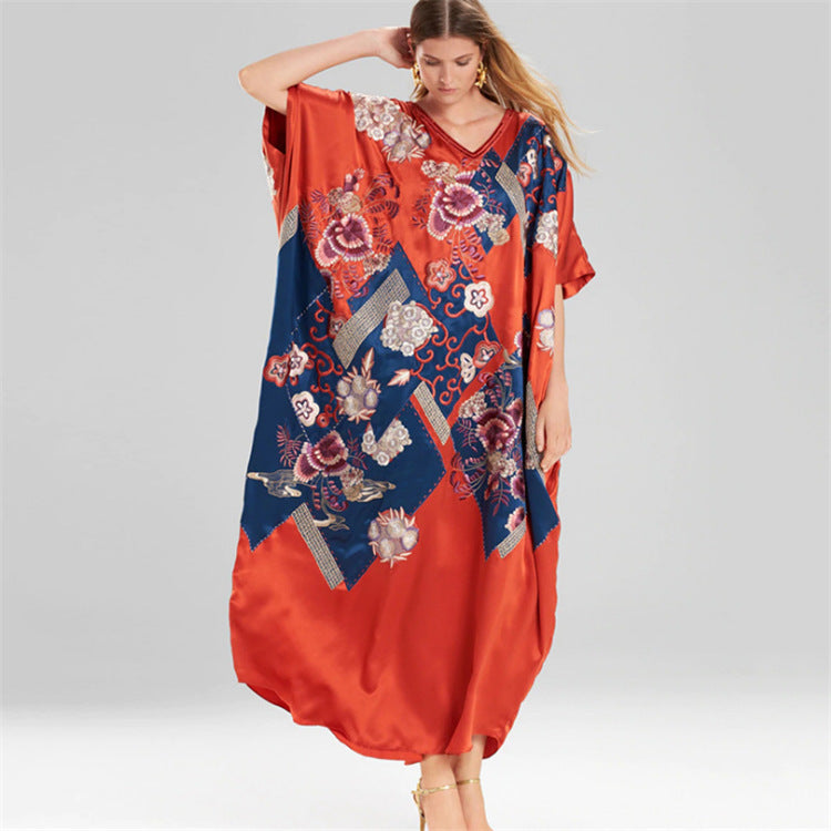 European And American New Satin Loose Fit Dress Vacation Casual Overlay Cover Up - ANIBEY