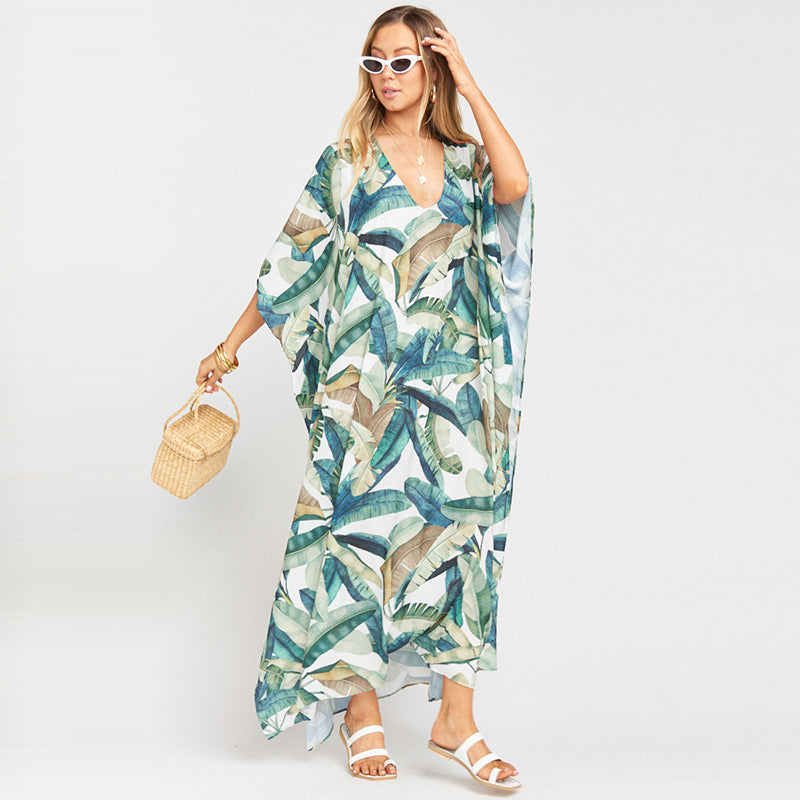 European And American New Satin Loose Fit Dress Vacation Casual Overlay Cover Up - ANIBEY