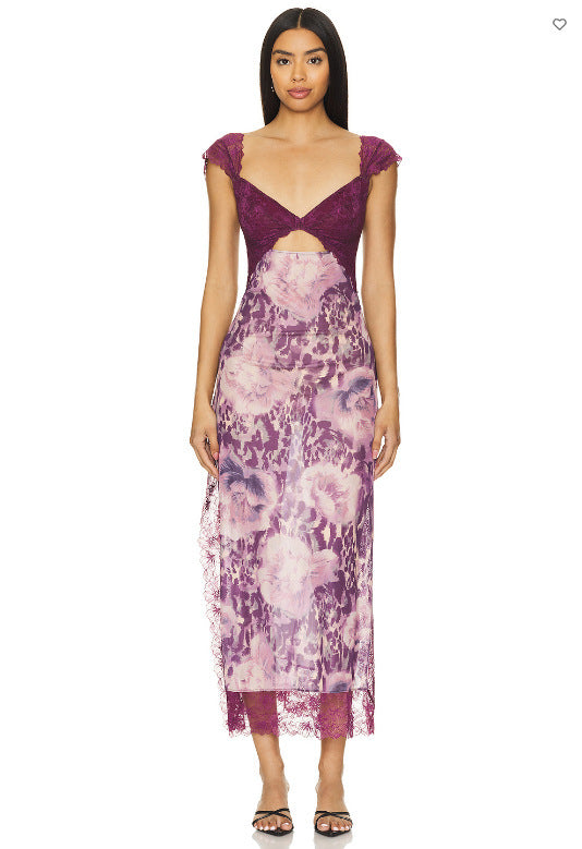 Shoulder Strap Stitching Slit Color Length Dress - ANIBEY