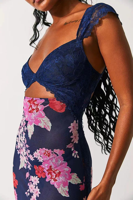Shoulder Strap Stitching Slit Color Length Dress - ANIBEY