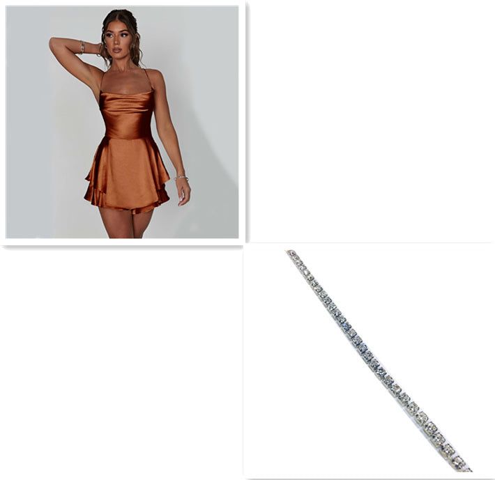 Sexy Suspender Skirt For Women Elegant Slim Strap Satin Backless Lace Up A-Line Short Dress Lady - ANIBEY