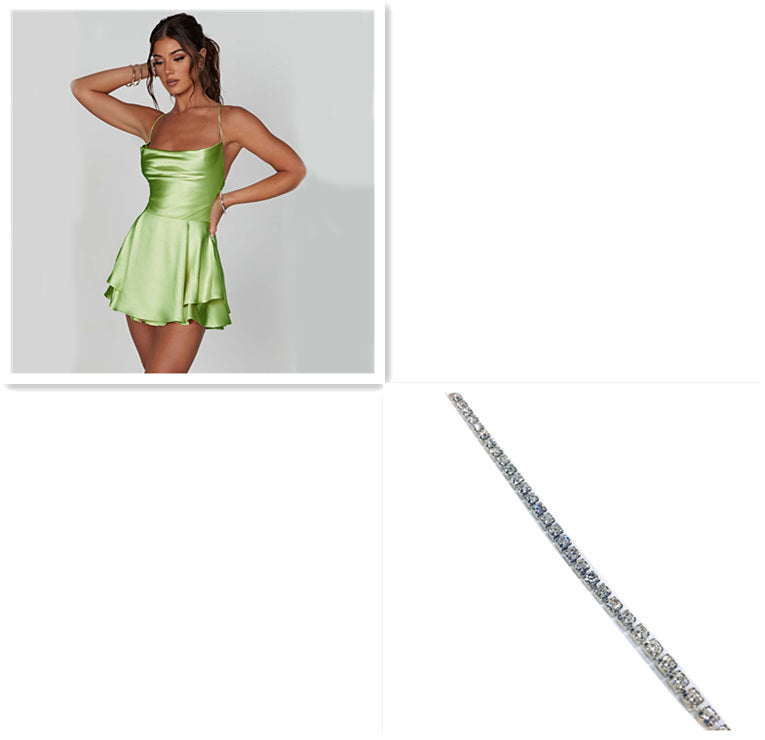 Sexy Suspender Skirt For Women Elegant Slim Strap Satin Backless Lace Up A-Line Short Dress Lady - ANIBEY