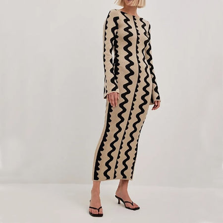 Spring And Autumn Slim Fit Fashion Printed Dress - ANIBEY