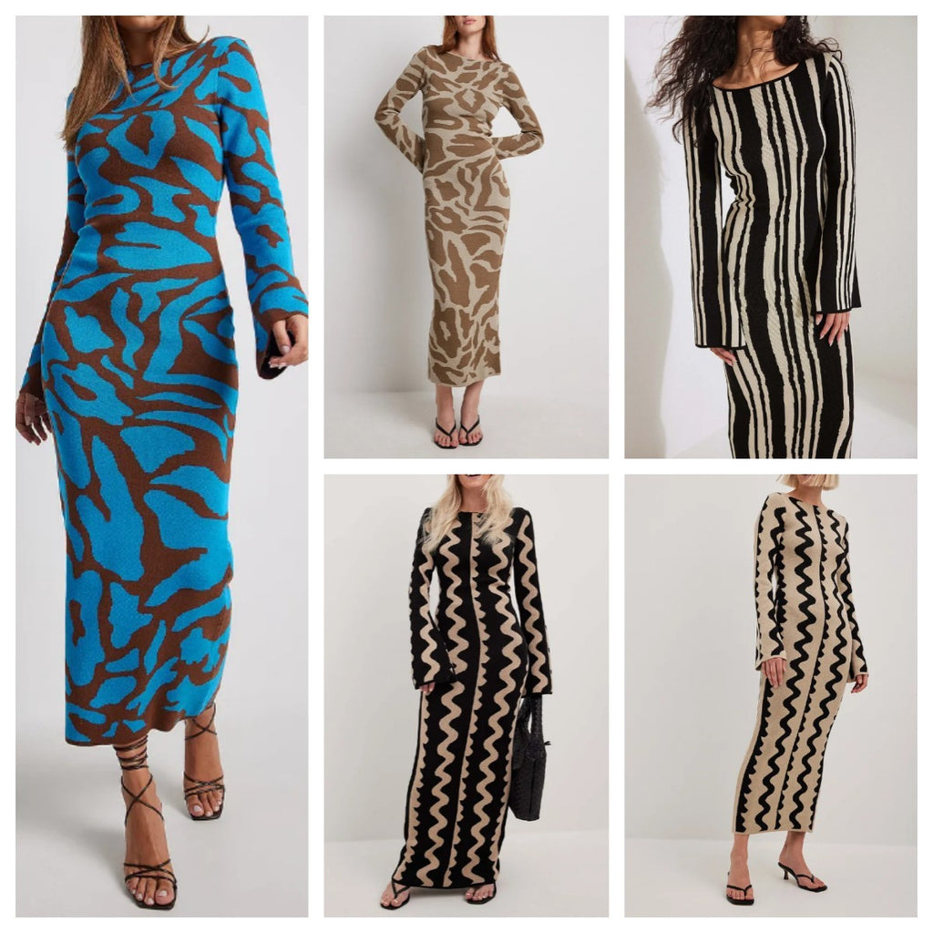 Spring And Autumn Slim Fit Fashion Printed Dress - ANIBEY