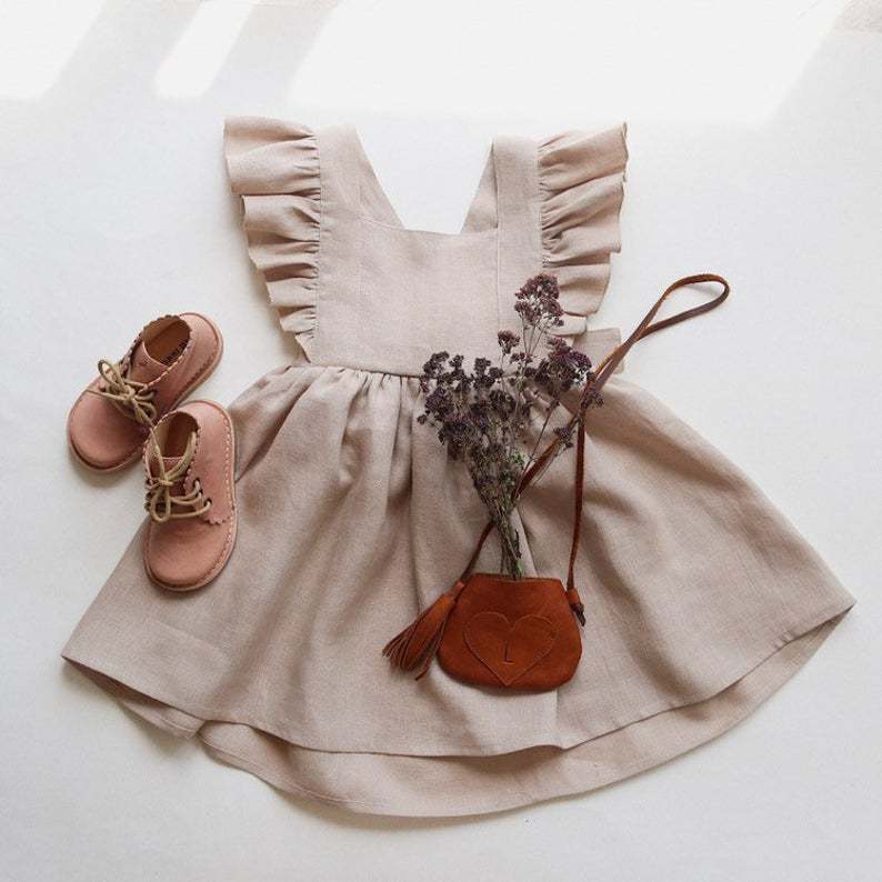 Strap Skirt Girls Dress Cotton And Linen Skirt - ANIBEY