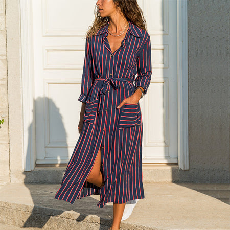 Long Sleeve Plus Ssize Dress With Printed Pockets - ANIBEY