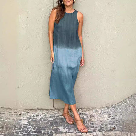 Summer Fashion Round Neck Sleeveless Color Matching Tencel Dress - ANIBEY
