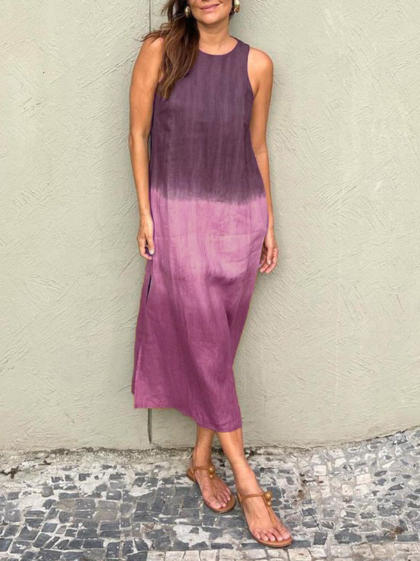 Summer Fashion Round Neck Sleeveless Color Matching Tencel Dress - ANIBEY