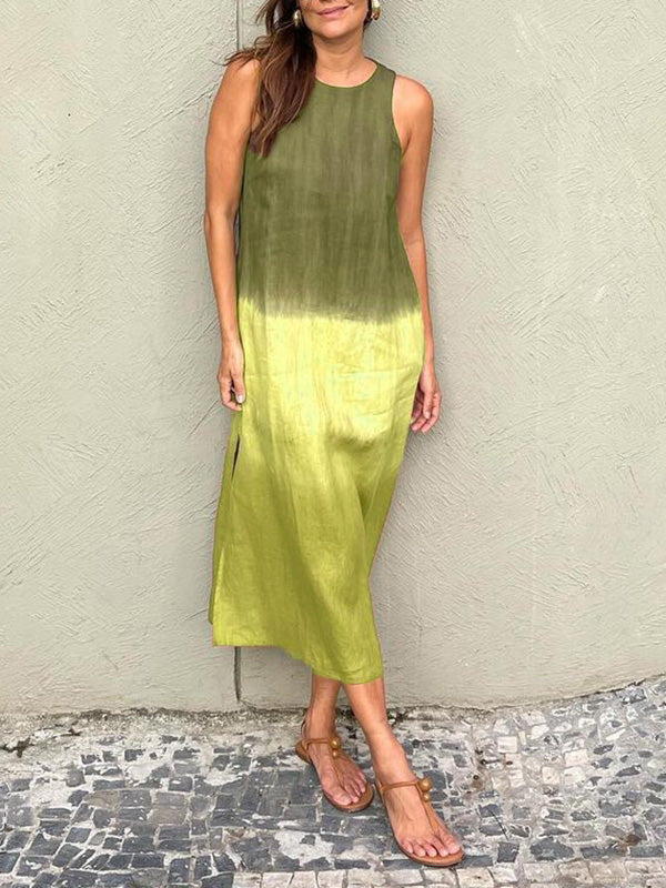 Summer Fashion Round Neck Sleeveless Color Matching Tencel Dress - ANIBEY