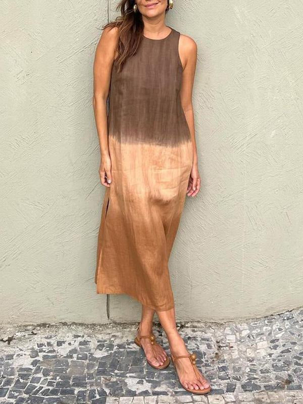 Summer Fashion Round Neck Sleeveless Color Matching Tencel Dress - ANIBEY