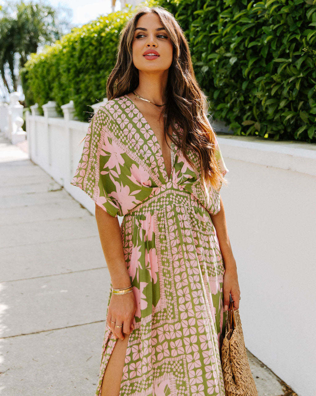 Summer New Hot Girl Fashion Printed Deep V Split Dress For Women - ANIBEY