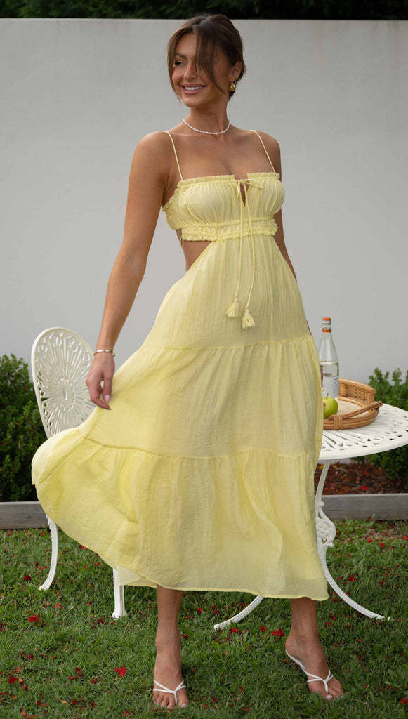 Women's V-neck Sleeveless Solid Color Stitching Big Swing Long Dress - ANIBEY