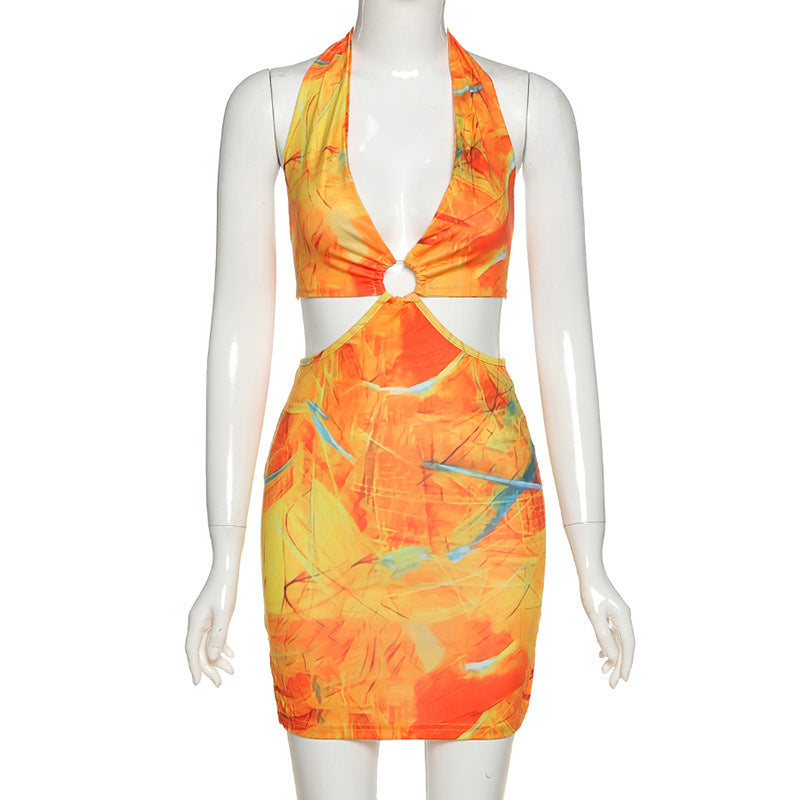 Hollow Women's Summer Tight-fitting Streetwear Casual Low-cut Backless Beach Dress - ANIBEY